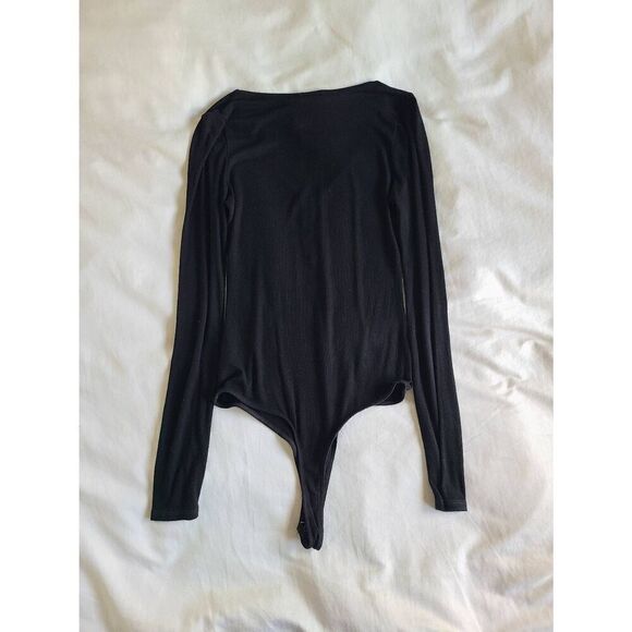 Splendid Bodysuit Womens Small Black Knit Long Sleeve Half Zip Up Rayon Blend - Picture 4 of 5